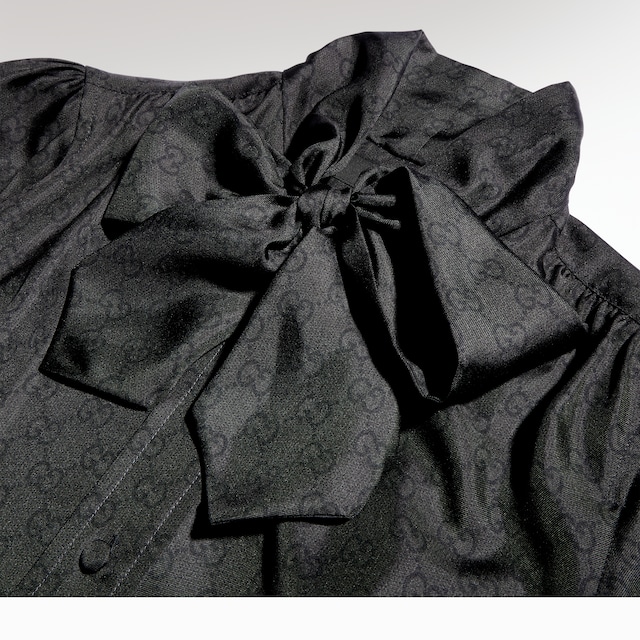 Printed silk twill shirt with bow