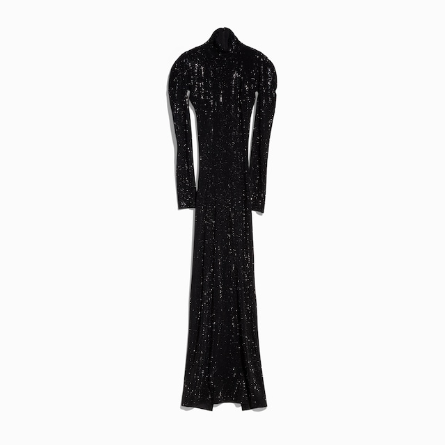 Stretch nylon jersey dress with crystals