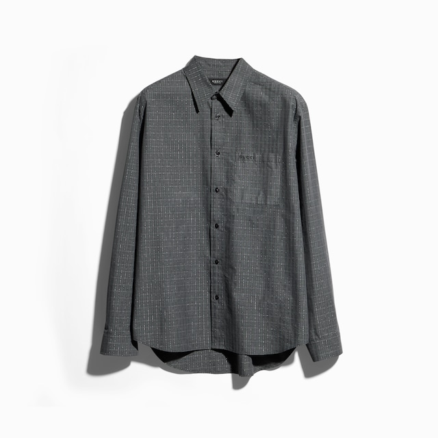 Check cotton lamé shirt with embroidery