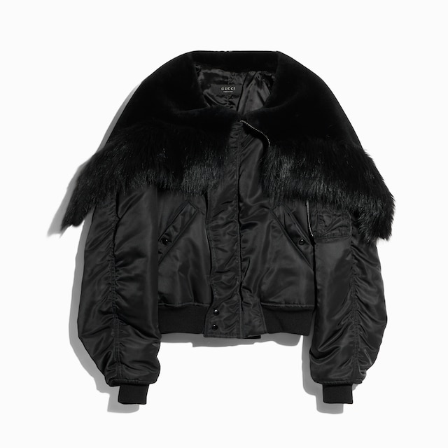 Padded nylon bomber jacket with shearling