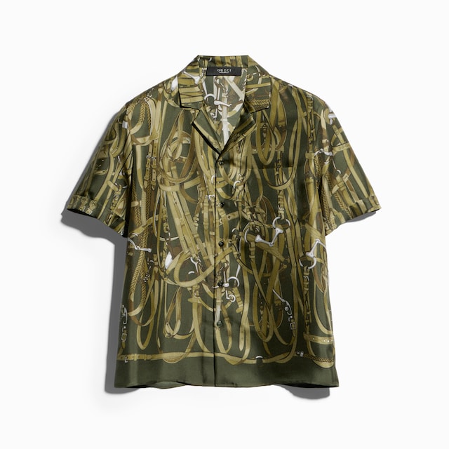 Printed silk bowling shirt