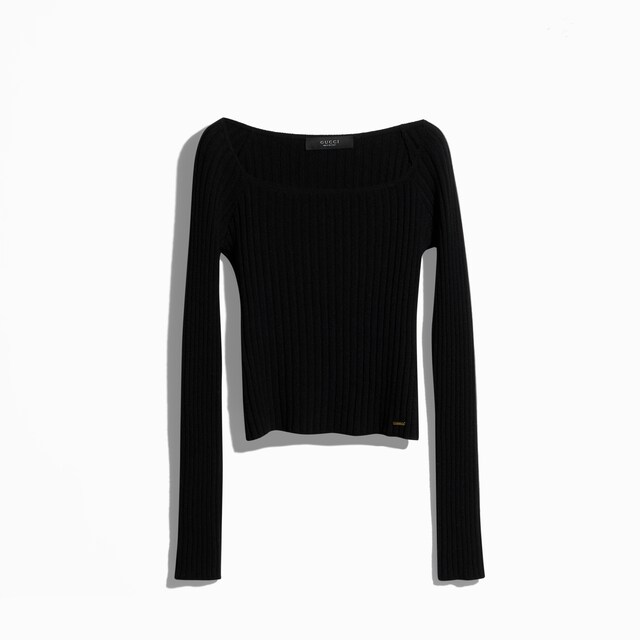 Soft rib wool cashmere top with tag
