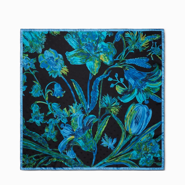 Gucci floral Double G silk twill carré