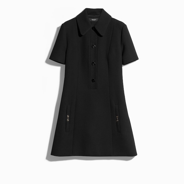 Crêpe wool polo dress with Horsebit