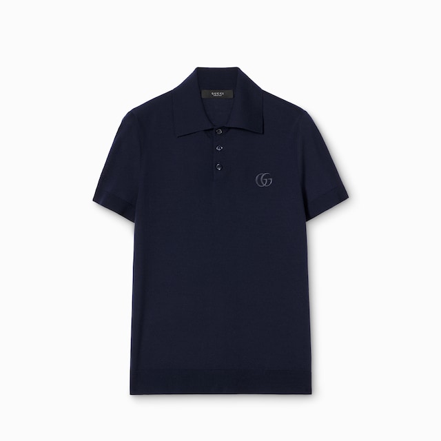 Knit wool polo shirt with embroidery