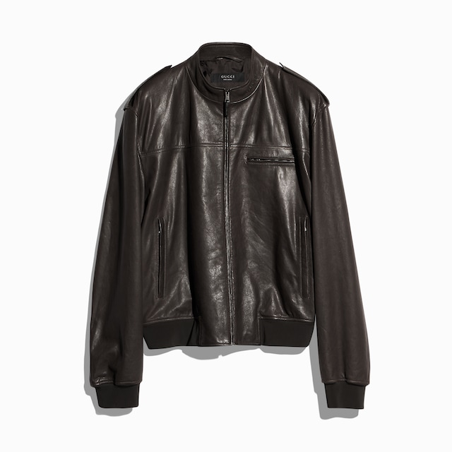 Grainy leather bomber jacket