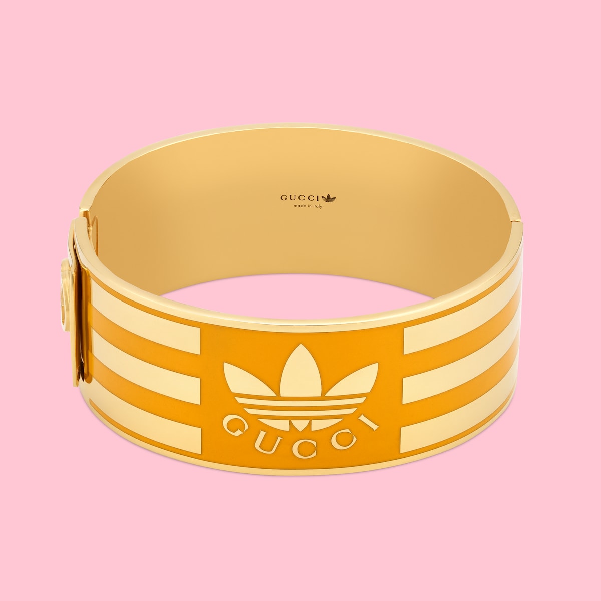 adidas x Gucci enamel striped cuff bracelet in yellow goldtoned metal