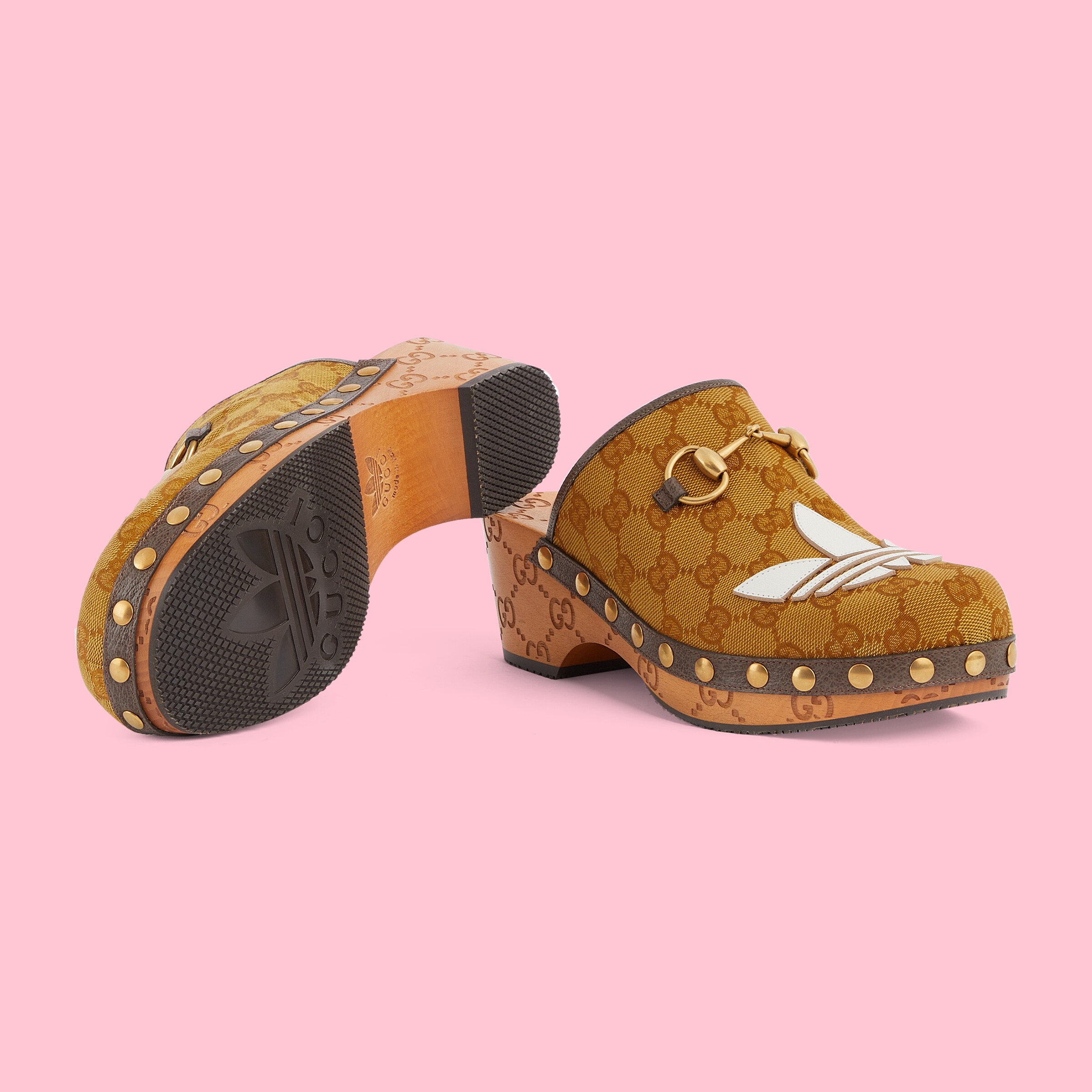 adidas x Gucci Women's Horsebit clog in brown and beige original GG