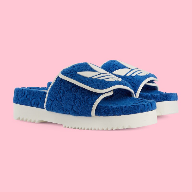 adidas x Gucci GG メンズ プラットフォームサンダルブルー コットン 