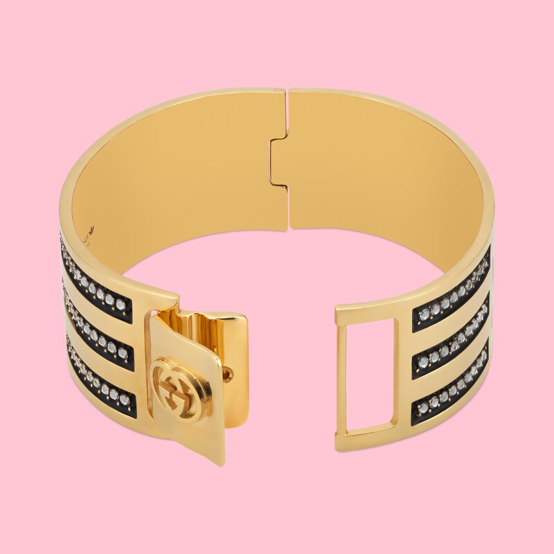 Adidas X Gucci エナメル クリスタル カフブレスレットイエローゴールドトーン メタル Gucci Jp