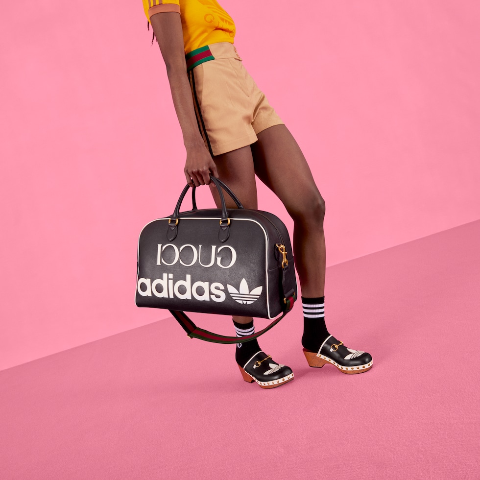 adidas x Gucci large duffle bag in black leather GUCCI® US