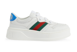 Children's leather sneaker with Web in white leather | GUCCI® US