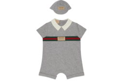 Baby cotton jersey gift set in light grey | GUCCI® NZ