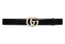 Cintura GG Marmont con fibbia e cristalli in pelle nera GUCCI Italia