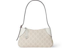 GG Emblem super mini shoulder bag in beige and dark brown
