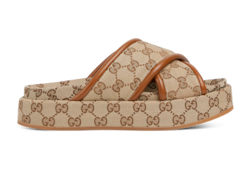サンダル・ミュール GUCCI Women Sandals 816797 FAD9C 9745 Beige Women's GG platform sandal in beige and dark brown Original