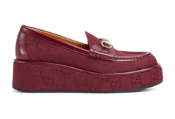 Women's Horsebit wedge loafer in beige and ebony GG canvas