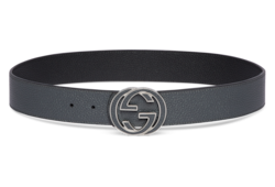 GUCCI ブラックレザーベルト GGロゴ シャイニーバックルベルト GUCCI ブラックレザーベルト GGロゴ
