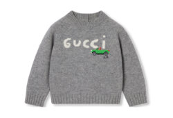 Baby wool sweater with embroidery in light grey | GUCCI® NZ