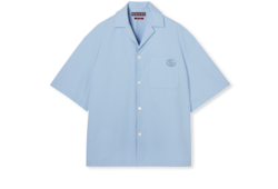Embroidered striped cotton shirt in white and light blue Embroidered striped cotton shirt in white and light blue