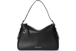 GG Emblem medium shoulder bag in black leather | GUCCI® US GG Emblem medium shoulder bag in black leather | GUCCI® US