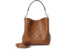 【定番】GUCCI グッチ GGエンブレム ミニバッグ レザー ブラウン GGエンブレム〕スモール バケットバッグブラウン GGレザー