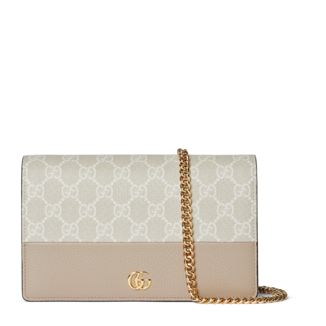 GUCCI｜ (497985 17WAG 4041) GG Marmont bi-color wallet on chain in beige and blue