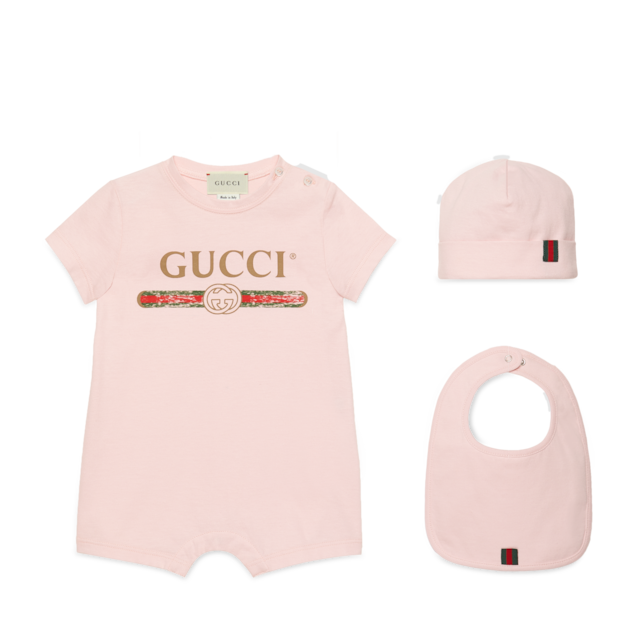 Baby cotton gift set with Gucci logo in pale blue cotton
