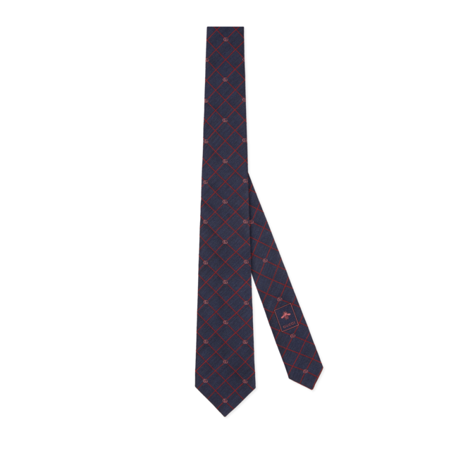 Silk tie with Double G detail in dark blue | GUCCI® US