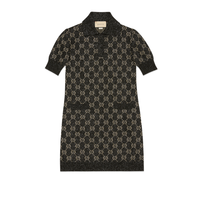 Short GG viscose jacquard dress in black | GUCCI® US