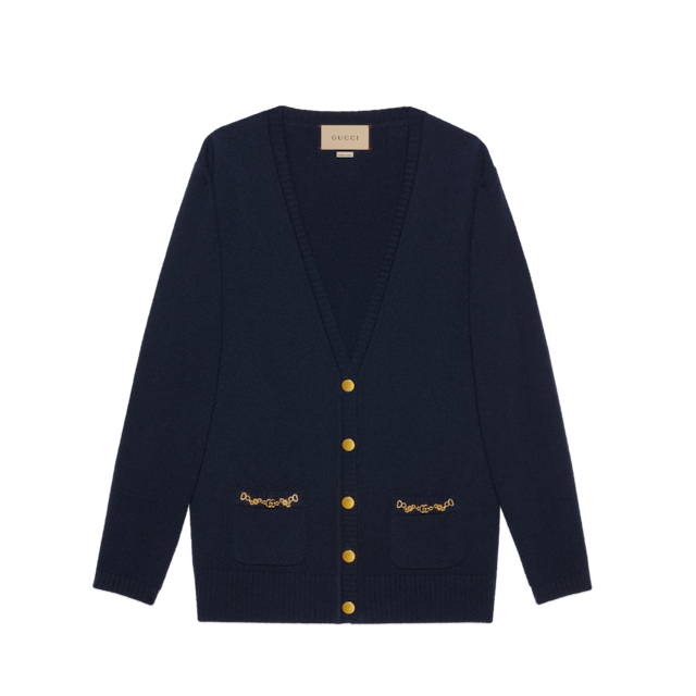 Cashmere cardigan with Horsebit in grey | GUCCI® US