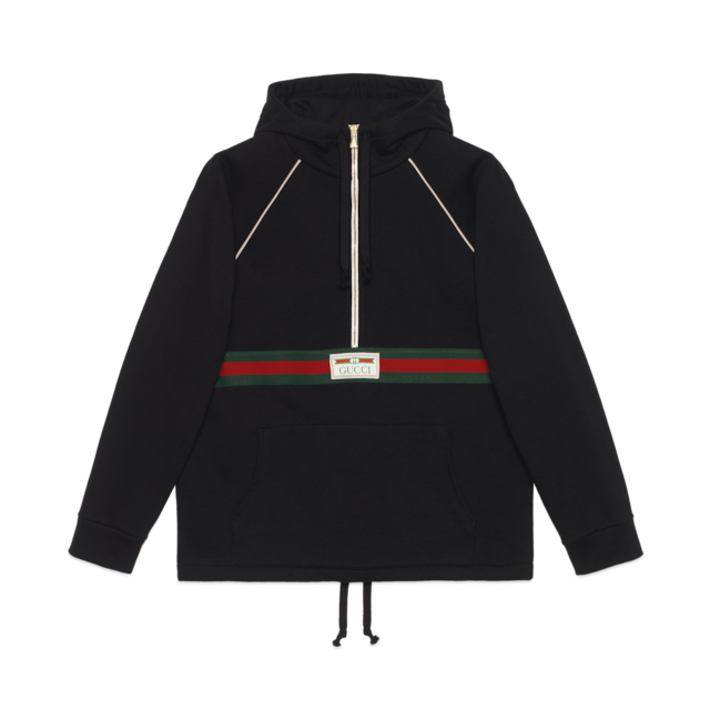 パーカー・フーディ GUCCI FW25 Black tech jersey sweatshirt (787939XJG9Z 1043) Cotton jersey hooded sweatshirt with embroidery in black