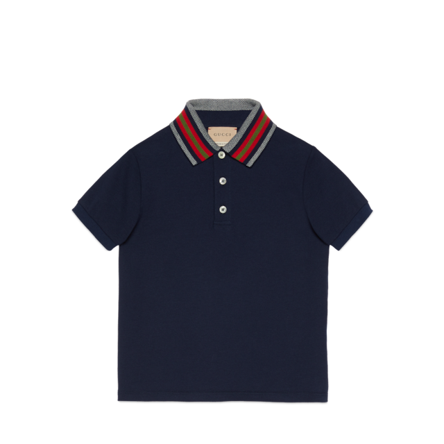 Children's cotton polo top with Web in dark blue | GUCCI® US
