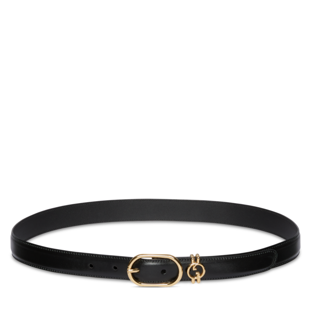 Belt with Interlocking G buckle in black GG leather | GUCCI® FI