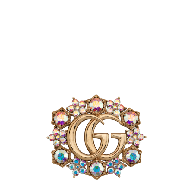 【GUCCI】ブロンディ ゴールドトーン ブローチ グッチ ブロンディ〕クリスタル ブローチライトゴールドトーン