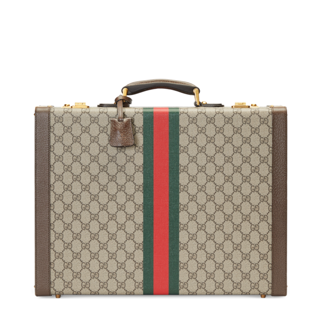 Gucci Savoy系列中号硬体旅行箱in 米色和乌木色Supreme帆布