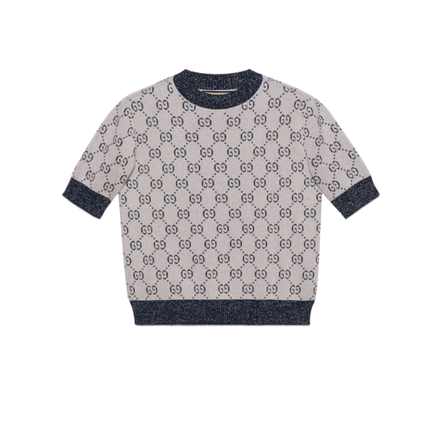 GG wool bouclé jacquard top in grey and ivory | GUCCI® US