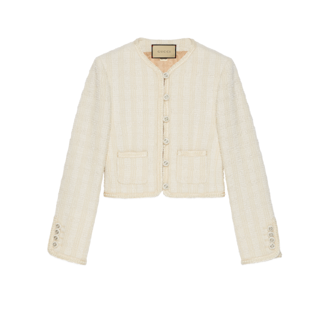 GG wool silk crêpe jacquard jacket in off white | GUCCI® US