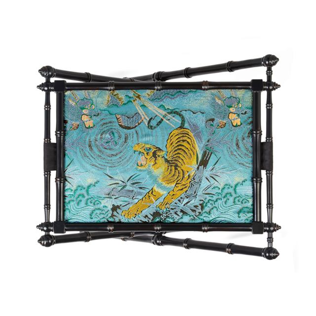Wood folding tray with tiger jacquard
