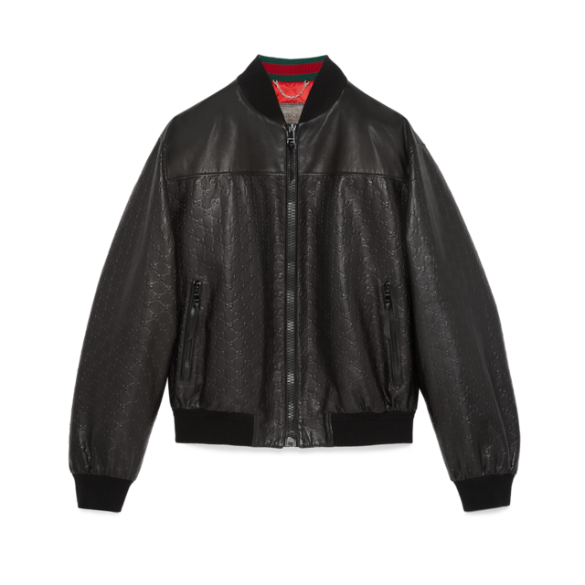 GG embossed leather jacket in black | GUCCI® US