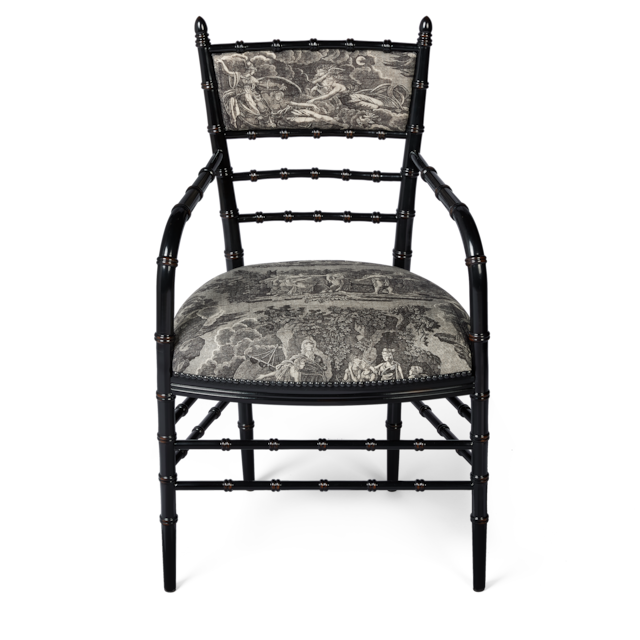 Chiavari Toile de Jouy print chair with arm rest