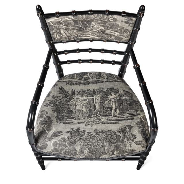 Chiavari Toile de Jouy print chair with arm rest