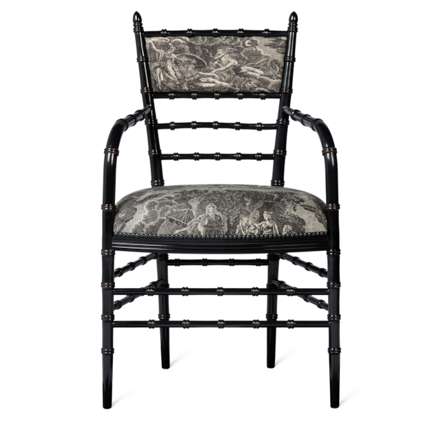 Chiavari Toile de Jouy print chair with arm rest