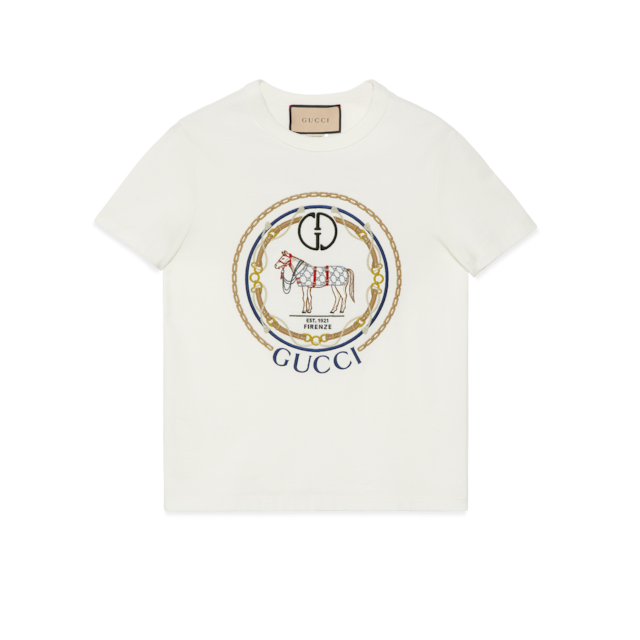 Cotton jersey T-shirt with crystal in white | GUCCI® US