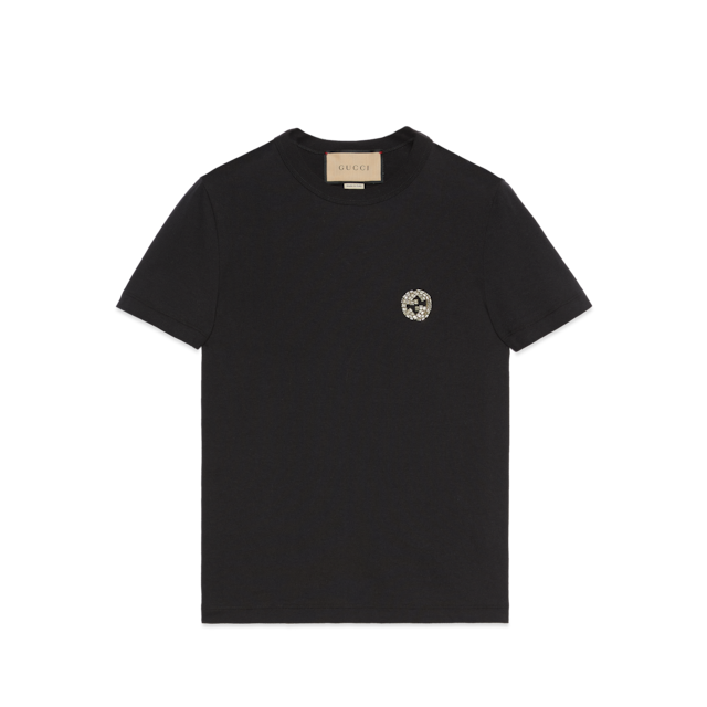 GUCCI エンブロイダリー コットンジャージー Tシャツブラック
