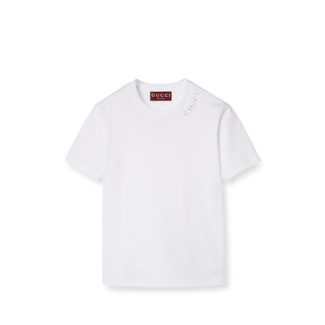 Embroidered cotton jersey T-shirt in white | GUCCI® US