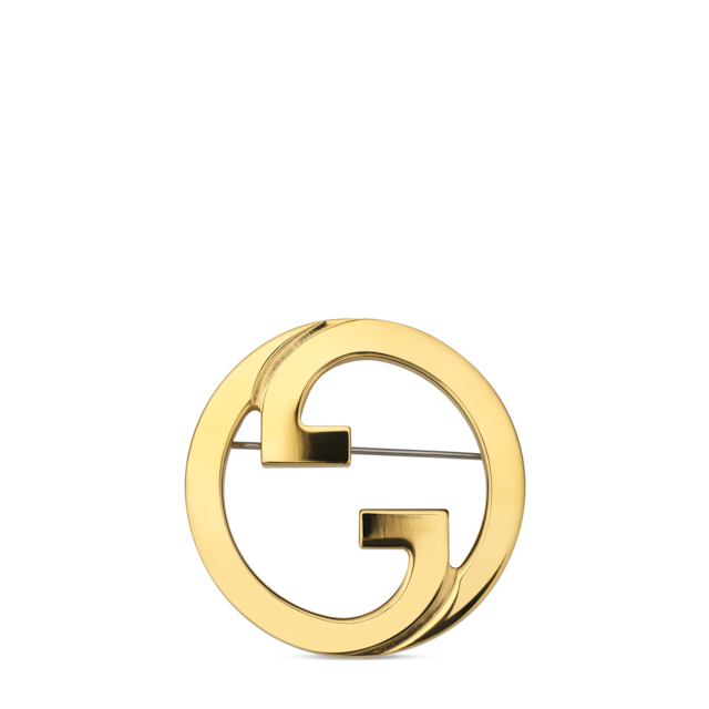 Double G crystal flower brooch in antique gold-toned metal