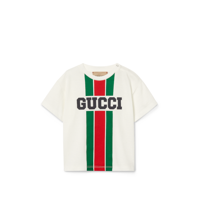 Baby printed cotton T-shirt in white | GUCCI® US Baby printed cotton T-shirt in white | GUCCI® US