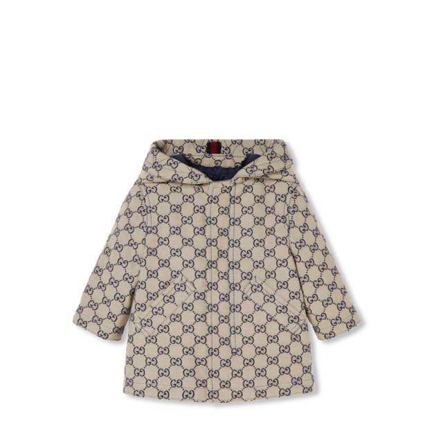 Baby GG canvas padded jacket in camel and dark brown | GUCCI® US