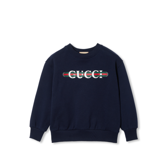 Children's cotton sweatshirt with Web in dark blue | GUCCI® US
